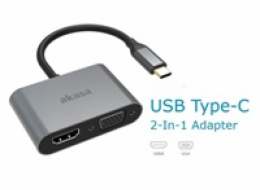 AKASA adaptér USB-C 2-in-1 (single or dual display output, HDMI & VGA)