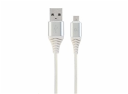 GEMBIRD Kabel USB 2.0 AM na MicroUSB (AM/BM), 1m, opletený, bílo-stříbrný, blister, PREMIUM QUALITY