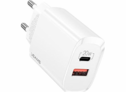 Usams nabíječka USAMS Load. síť. 1xUSB-C + 1xUSB T35 20W (pouze hlava) PD3.0 + QC3.0 Rychlé nabíjení bílá / bílá CC121TC01 (US-CC121)