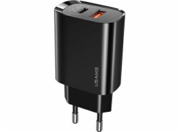 Usams nabíječka USAMS Load. síť. 1xUSB-C + 1xUSB T35 20W (pouze hlava) PD3.0 + QC3.0 Rychlé nabíjení černá / černá CC121TC02 (US-CC121)