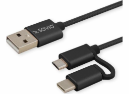 Savio CL-128 USB kabel USB 2.0 1 m USB A USB C/Micro-USB A Černá