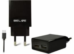 Beline 2xusB + USB-C 2A Black/Black Charger (Beli0010)