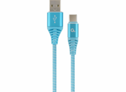 USB 2.0 - Type C (AM/CM) Textile Braided Cable 1m Turquoise-White Gembird