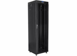 Stojací instalační skříňka 19 42u 600x600 černá, lcd skleněné dveře (ploché balení)