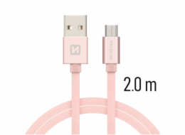 Swissten Datový Kabel Textile Usb / Micro Usb 2,0 M Růžovo/Zlatý