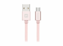 Swissten Datový Kabel Textile Usb / Micro Usb 0,2 M Růžovo/Zlatý