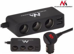 Maclean cigarette lighter socket splitter  voltmeter  3 cigarette lighter sockets  4xUSB  4.8A  max 120W  black  rubberized