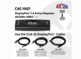 Club3D Adaptér aktivní DisplayPort 1.4 Repeater 4K120HZ HBR3 (F/F), černá