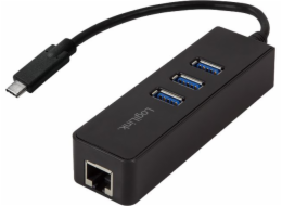USB HUB LogiLink 3portový USB 3.0 + gigabitový Ethernet černý (UA0283)