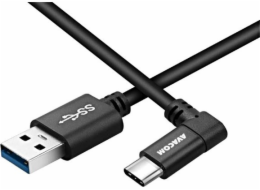 AVACOM datový a nabíjecí kabel USB - USB Type-C, 100cm, konektor v úhlu 90°, černý