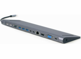 Gembird A-CM-COMBO9-01 USB Type-C 9-in-1 multi-port adapter (USB hub + HDMI + VGA + PD + card reader + LAN + 3.5 mm audio)  space grey