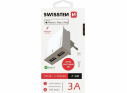 Swissten Síťový Adaptér Smart Ic 2X Usb 3A Power + Datový Kabel Usb / Lightning Mfi 1,2 M Bílý