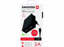 Swissten Síťový Adaptér Smart Ic 2X Usb 3A Power + Datový Kabel Usb / Lightning Mfi 1,2 M Černý