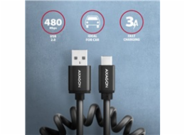 AXAGON BUCM-AM10TB, TWISTER kabel USB-C <-> USB-A, 0.6m, USB 2.0, 3A, ALU, tpe, černý