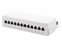 DIGITUS Desktop CAT 6A, patch panel, stíněné třídy EA, 12 portů RJ45, 8P8C, LSA, šedá RAL 7035