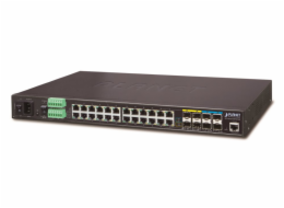 Planet IGS-6325-20T4C4X průmyslový L3 switch, 20x1Gb, 4x1Gb SFP, 4x10Gb SFP+, 2x power-in, -40~75°C, IP30, fanless