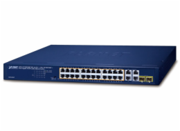 Planet GSW-2824P PoE switch, 26x 1Gb + 2x SFP 1Gb, VLAN, extend mód 10Mb-250m, 802.3at, 802.3az, 250W PoE Budget