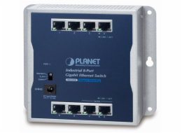 Planet průmyslový plochý switch 8x 1Gb, 12VDC, IP30, -20/60st, fanless