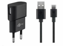 PremiumCord Napájecí a nabíjecí adaptér 230V na USB 5V/1A + USB-C kabel 1m, černý