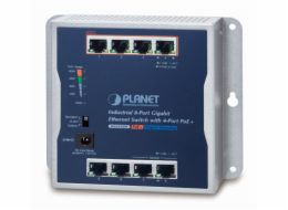 Planet průmyslový plochý switch 8x 1Gb, 4x PoE 30/60W, 48-56V, IP30, -20/60st, fanless