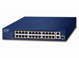 Planet FGSD-2621P PoE switch, 24x100M + 1x1Gb RJ45 + 1xSFP, PoE 802.3at 185W, extend mód 10Mb-250m