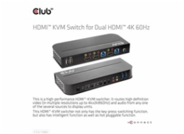 Club3D síťový přepínač - Switch, HDMI KVM Switch - Dual HDMI 4K 60Hz