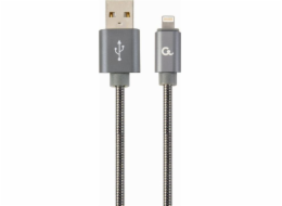 Gembird CC-USB2S-AMLM-1M-BG Gembird kábel nabíjací Lightning 8-pin (M) na USB 2.0 (M), prémiový, metalicky opletený, 1 m, šedý