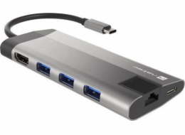 Natec multiport adaptér FOWLER PLUS HUB 8v1, USB 3.0 3X, HDMI 4K, USB-C PD, RJ45, SD, MICRO