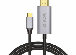 USB-C to HDMI 2.0B cable 1m silver-black golden tips SAVIO CL-170