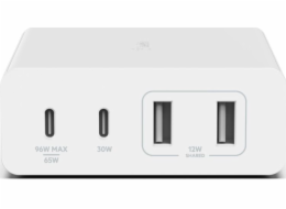 Belkin WCH010vfWH Belkin 108W 4-portová USB-C Power Delivery GaN nástěnná nabíječka (USB-C 96W + USB-A 12W), bílá