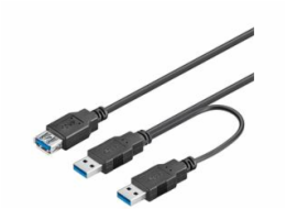 PremiumCord USB 3.0 napájecí Y kabel A/Male + A/Male -- A/Female DUÁLNÍ (extra napájení)