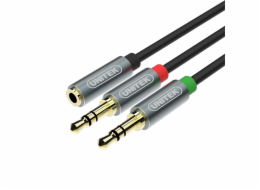 Unitek Jack 3,5mm - Jack 3,5mm x2 kabel 0,2m stříbrný (Y-C957ABK)