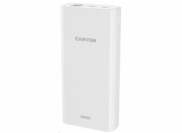 CANYON powerbanka PB-2001, 20000mAh Li-poly, Input 5V/2A microUSB + USB C, Output 5V/2.1A USB-A, bílá