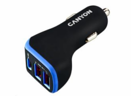 CANYON auto nabíječka C-08, 1xUSB-C (PD 18W) + 2xUSB-A, vstup 12V-24V,výstup 5V-2.4A, Smart IC,CE,RoHS - černo fialová