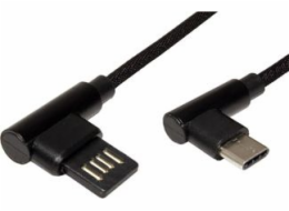 Kabel USB USB (2.0), USB A M- USB CM, 3m, kulatý, černý, plastový sáček, úhel (90°)