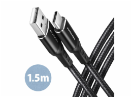 AXAGON BUCM-AM15AB, HQ kabel USB-C <-> USB-A, 1.5m, USB 2.0, 3A, ALU, oplet, černý