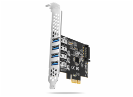 AXAGON PCEU-43RS, PCIe řadič, 4x USB 3.2 Gen 1 port, 5 Gbps, napájení z PCIe nebo SATA, SP & LP