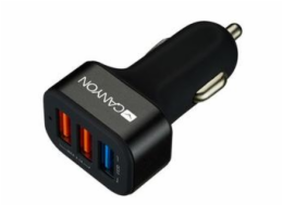 CANYON auto nabíječka C-07, 1xUSB-A Quick Charge QC3.0 + 2xUSB-A, vstup 12-24V, výstup USB/5V-2.1A+QC3.0/5V-2.4A&9V-2A