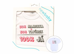 Body s potiskem New Baby 50% MAMINKA + 50% TATÍNEK - 100% JÁ růžové - dárkové balení