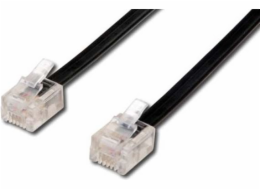 4vodičový telefonní kabel, RJ11 M-RJ11 M, 10m, černá, pro modemy ADSL