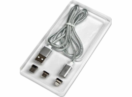 Neutrální USB kabel USB-A - USB-C + microUSB + Lightning 1 m Stříbrný