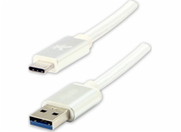 Logo kabelu USB Kabel USB (3.2 Gen 1), USB A M-USB CM, 2 m, 5 Gb/s, 5 V/3 A, bílý, logo, krabička, nylonové opletení, hliníkový kryt konektoru