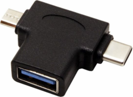 Adapter USB microUSB - USB + USB-C Czarny