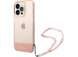 Pouzdro Guess GUHCP14LHGCOHP Apple iPhone 14 Pro růžové/růžové pevné pouzdro Translucent Pearl Strap