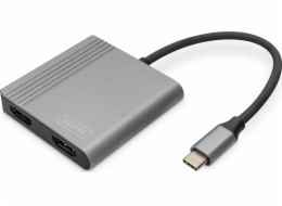 Digitus DA-70828 DIGITUS Adaptér USB-C - 2x HDMI, 18 cm 4K/30Hz, stříbrný, hliníkový kryt