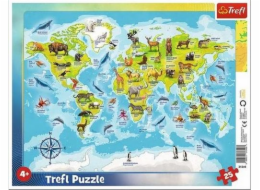 Puzzle Trefl 25 dílků rám Mapa světa se zvířaty