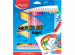 Trojúhelníkové pastelky Maped Colorpeps Oops s gumou, 24 barev