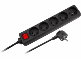 Rebel Black Network 5 Sockets se spínačem, 3M kabel (1,5 mm)