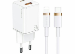 USAMS T43 síťová nabíječka 1xUSB-C/1xUSB 33W PD 3.0 + QC 3.0 + U63 USB-C/Lightning kabel bílý/bílý USKTZ02