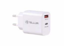 Tellur PDHC101 síťová dvouportová USB nabíječka, PD 20W + QC3.0 18W, bílá